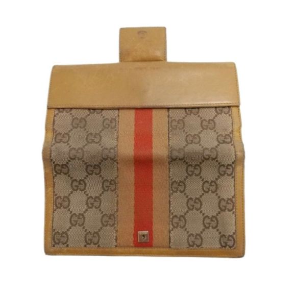 Authentic GUCCI Tan & Brown Canvas & Leather Long Wallet - Picture 3 of 11